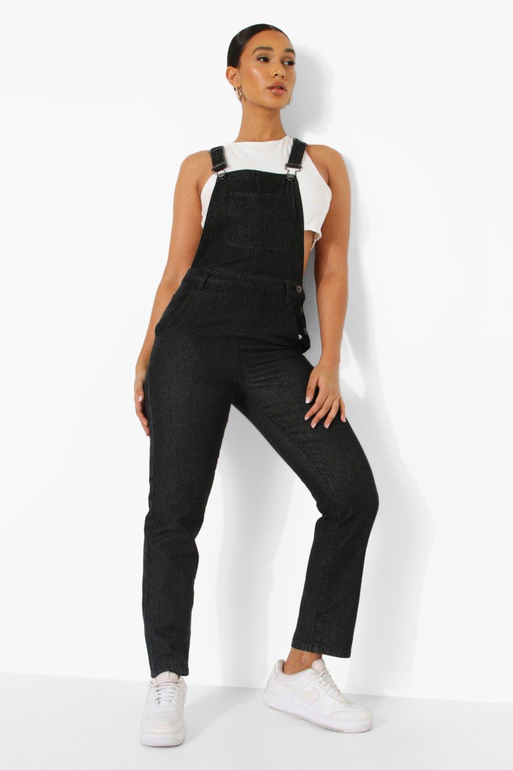 Women s Denim Long Length Dungarees Boohoo UK